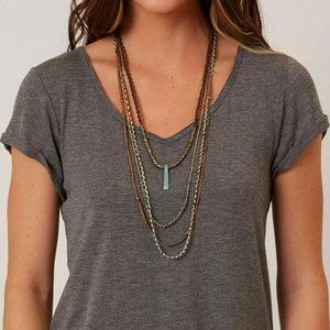 BKE 4 tiered turquoise , gold, brown necklace